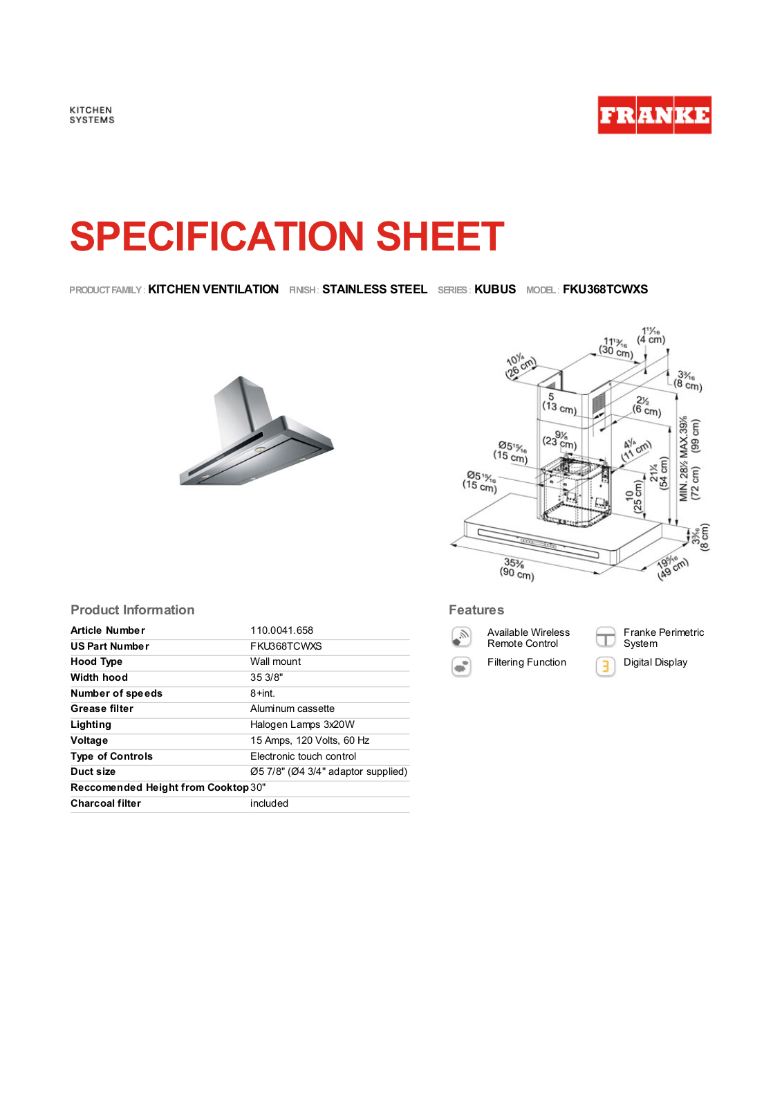 Franke Foodservice FKU368TCWXS User Manual