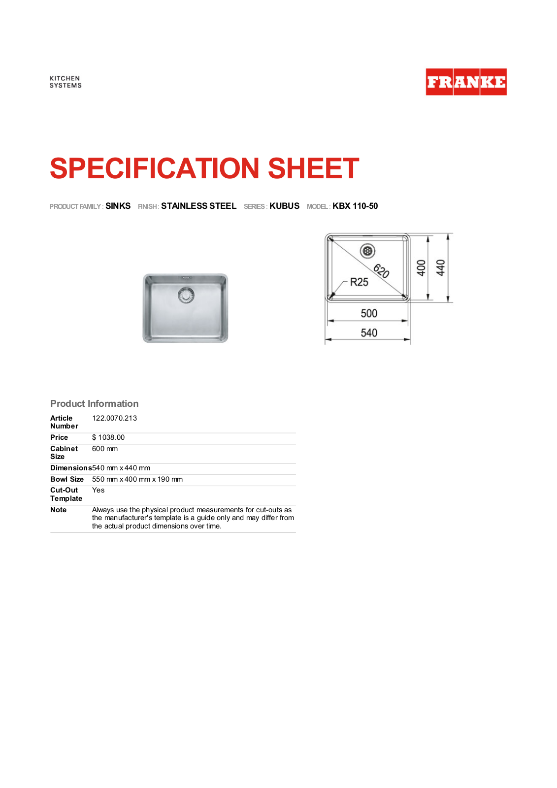 Franke Foodservice KBX 110-50 User Manual