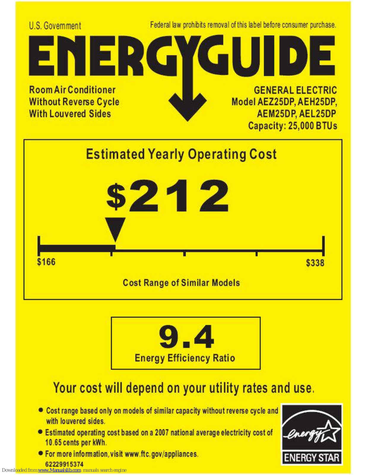 GE AEL25DP, AEZZ25DP, AEH225DP, AEM25DDP Energy Manual