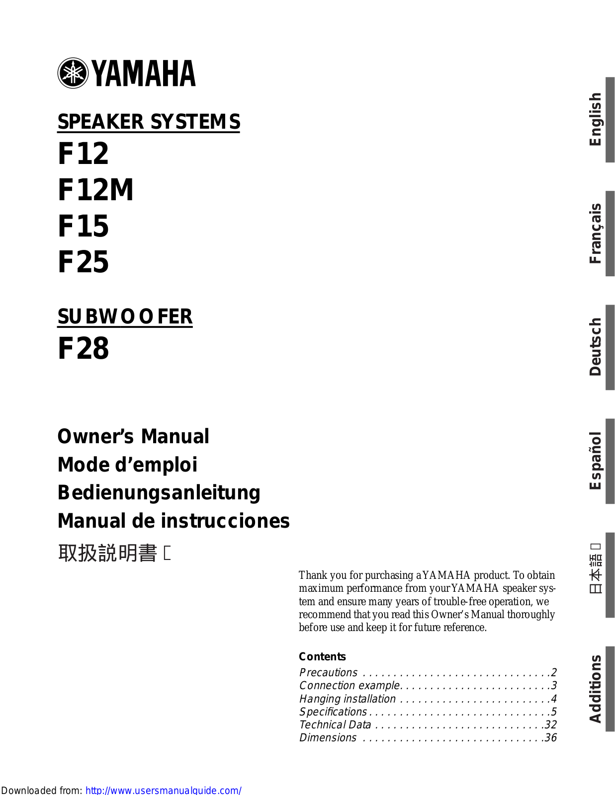 Yamaha Audio F28, F25, F12, F15, F12M User Manual