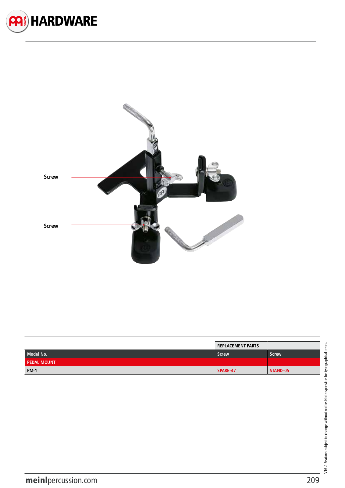 Meinl PM-1 REPLACEMENT PARTS