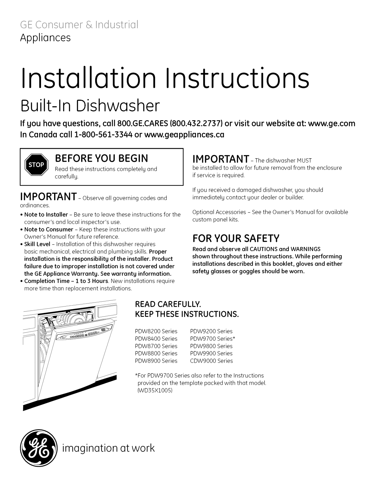 GE CDW9380N00SS, CDW9380N20SS, PDWT510P10BB, PDWT510P10WW, PDWT518P10SS Installation Guide - ManualMachine.com