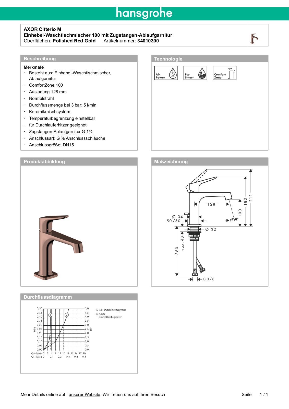 Hansgrohe AXOR 34010300 User Manual