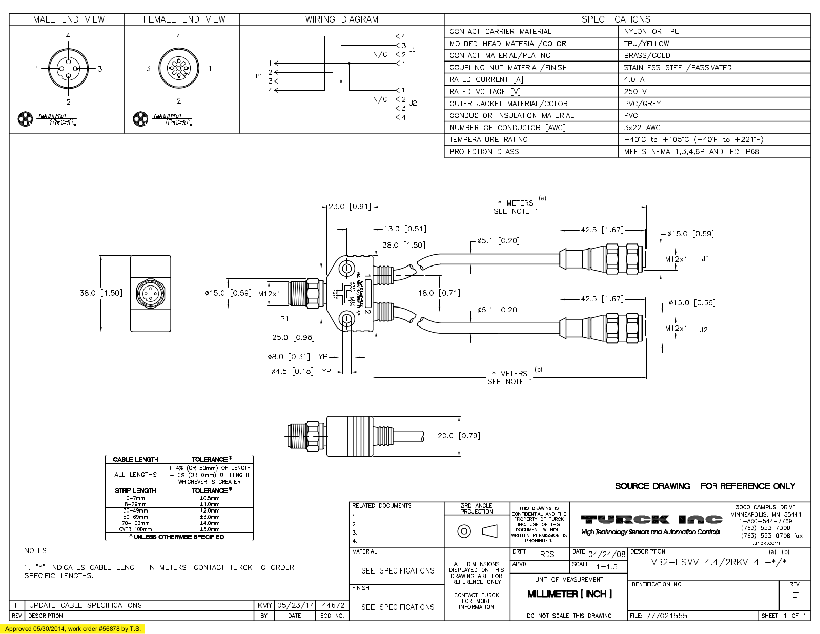 Turck VB2-FSMV4.4/2RKV4T-0.30.3 Specification Sheet