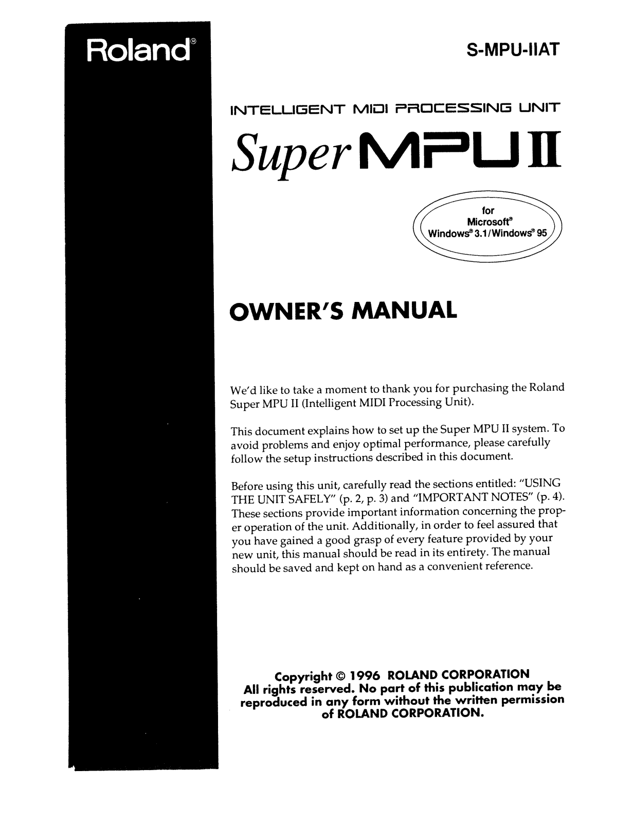 Roland Corporation S-MPUII Owner's Manual