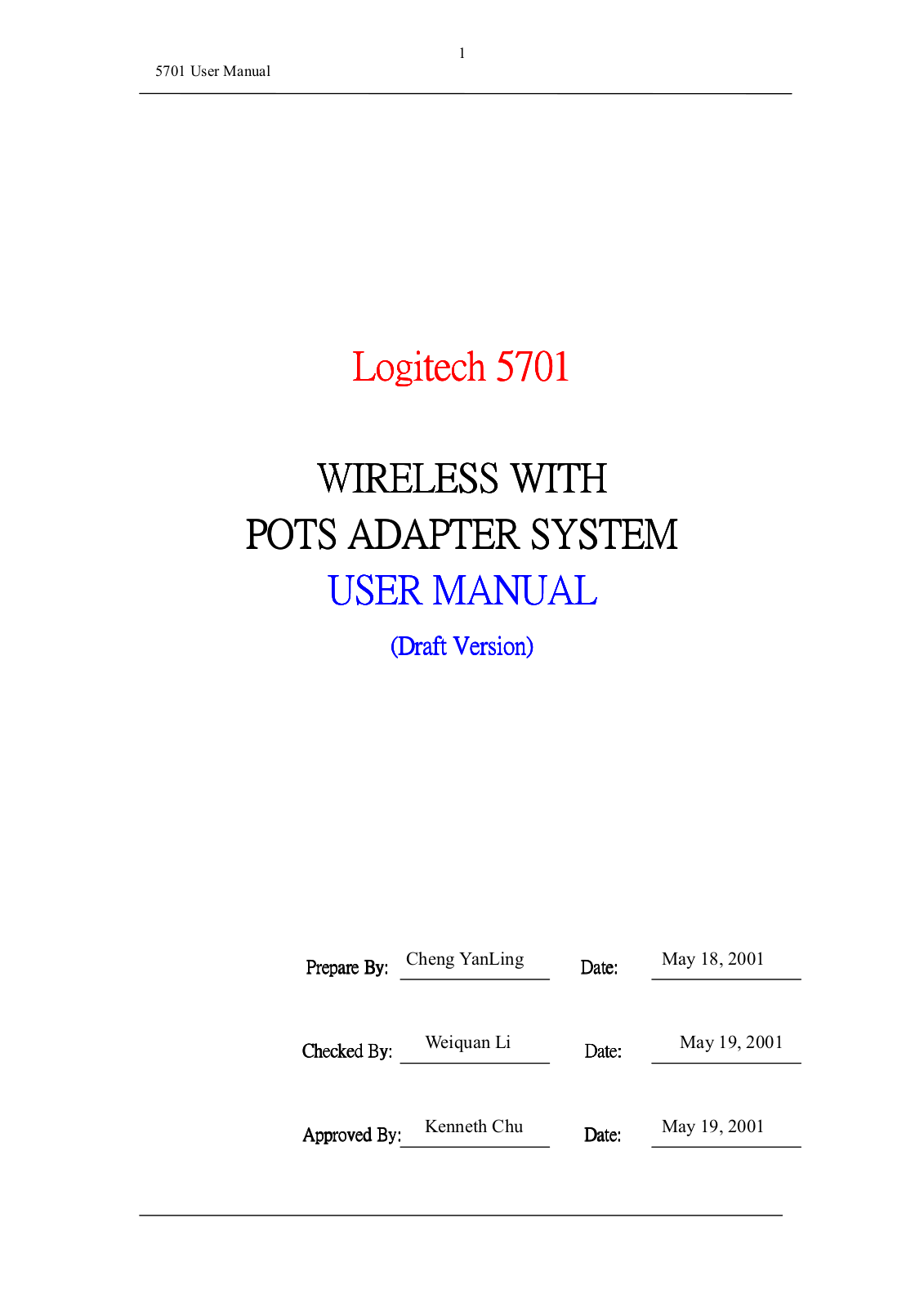 Logitech 5701 User Manual