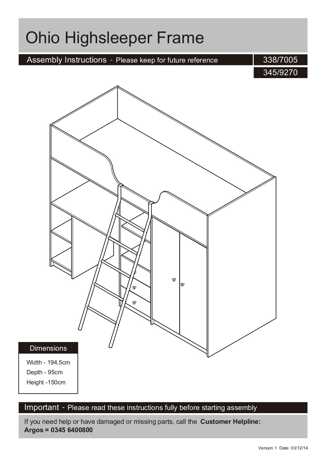 Argos 4611433, 4624523 ASSEMBLY INSTRUCTIONS