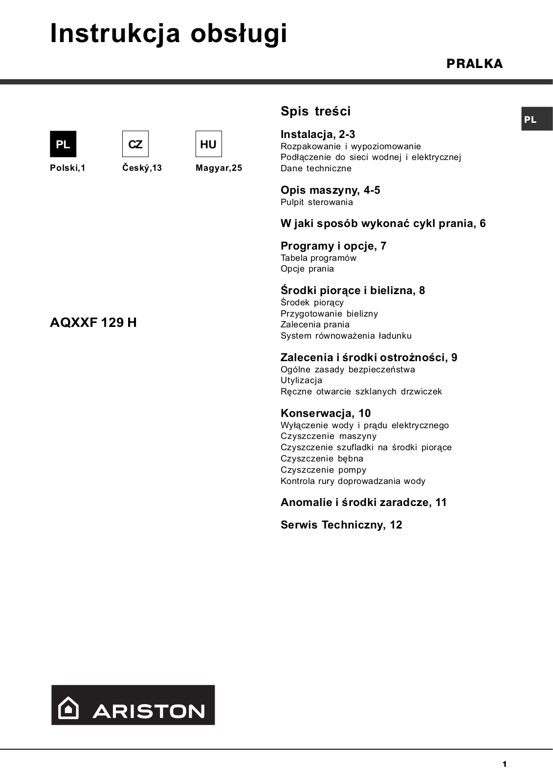 Hotpoint-Ariston AQXXF 129 H User Manual