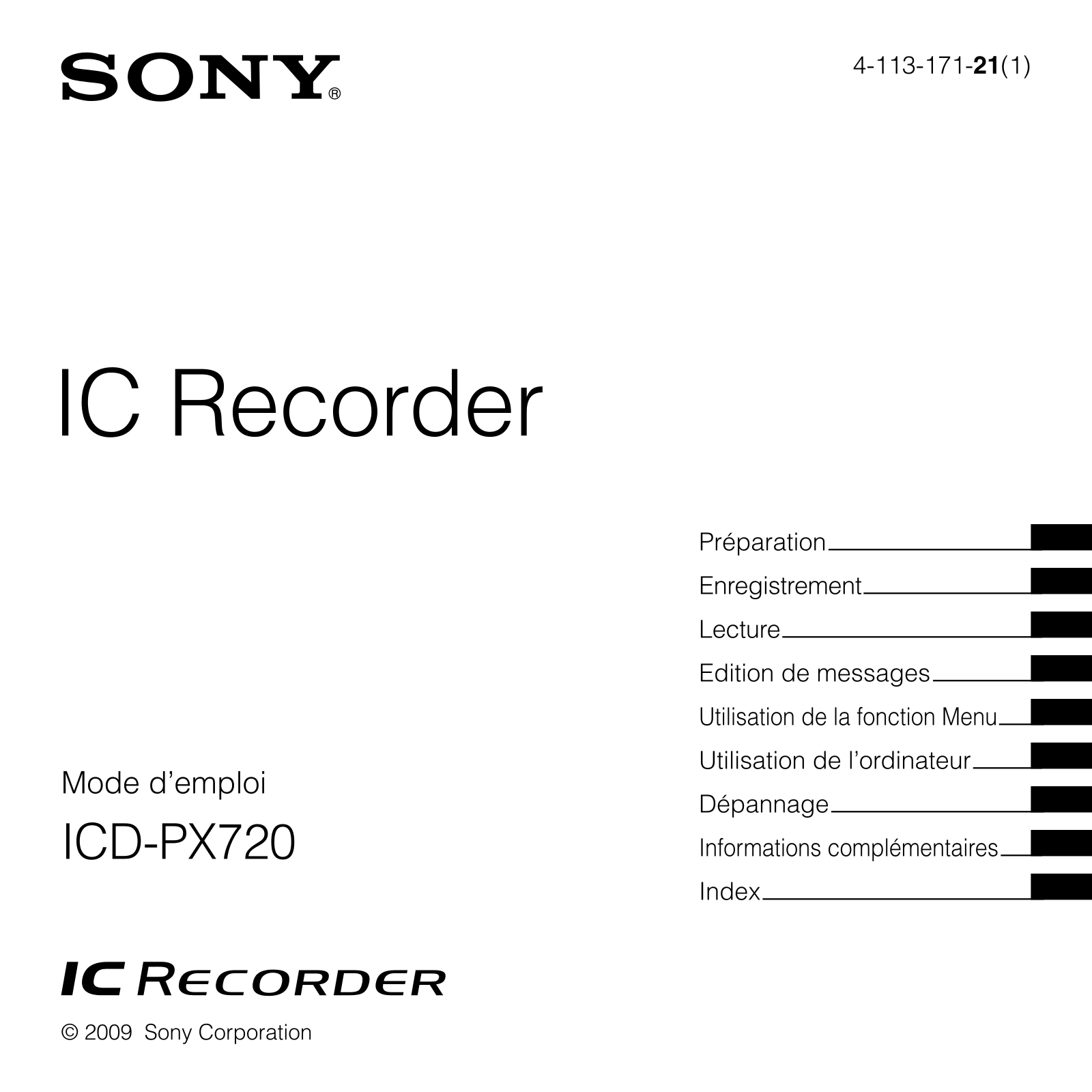 SONY ICD PX720 Instruction Manual