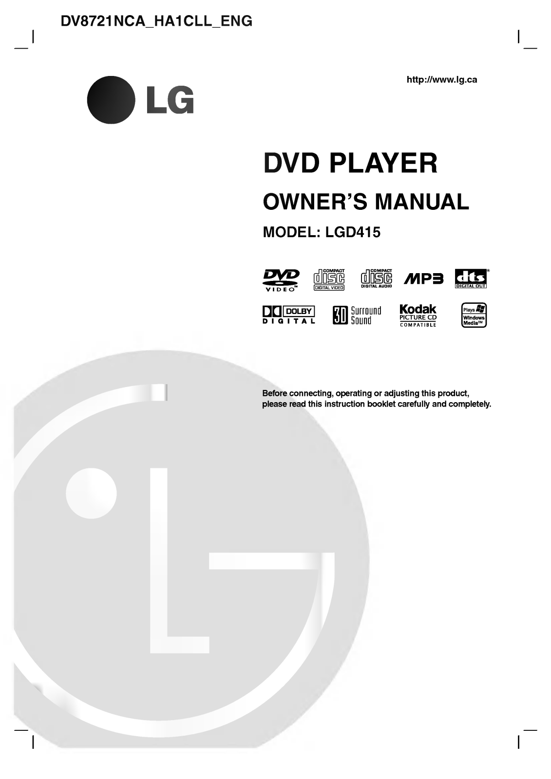 LG DV8721NCA Owner’s Manual
