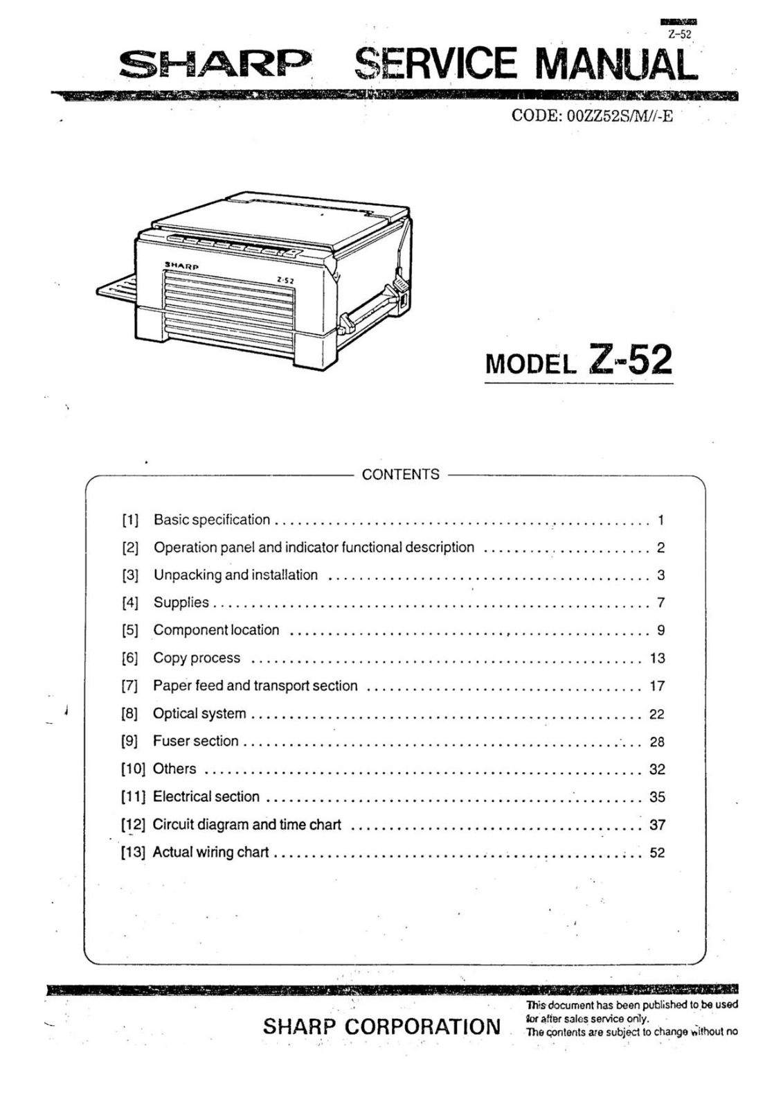 Sharp Z-52 Service manual