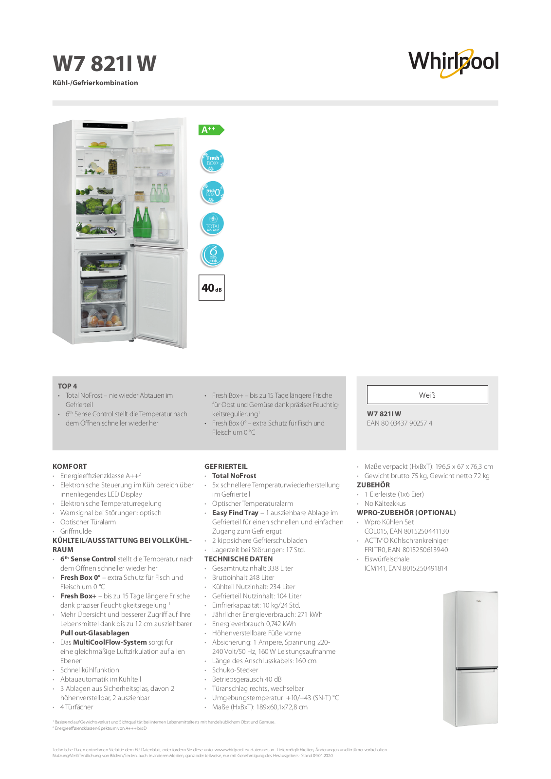 Whirlpool W7 821I W User Manual