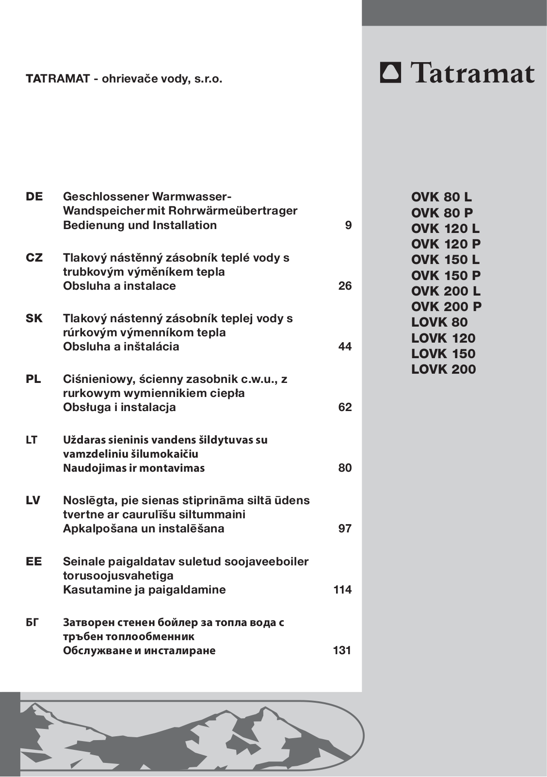 Tatramat OVK 80L, OVK 80P, OVK 200P, OVK 200L, OVK 150D User Manual