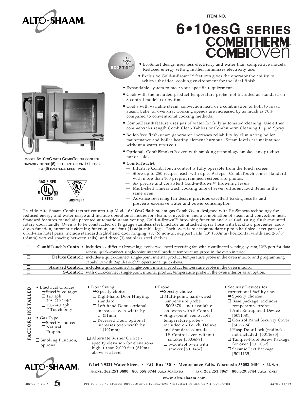 Alto Shaam 6.10ESG Touch User Manual