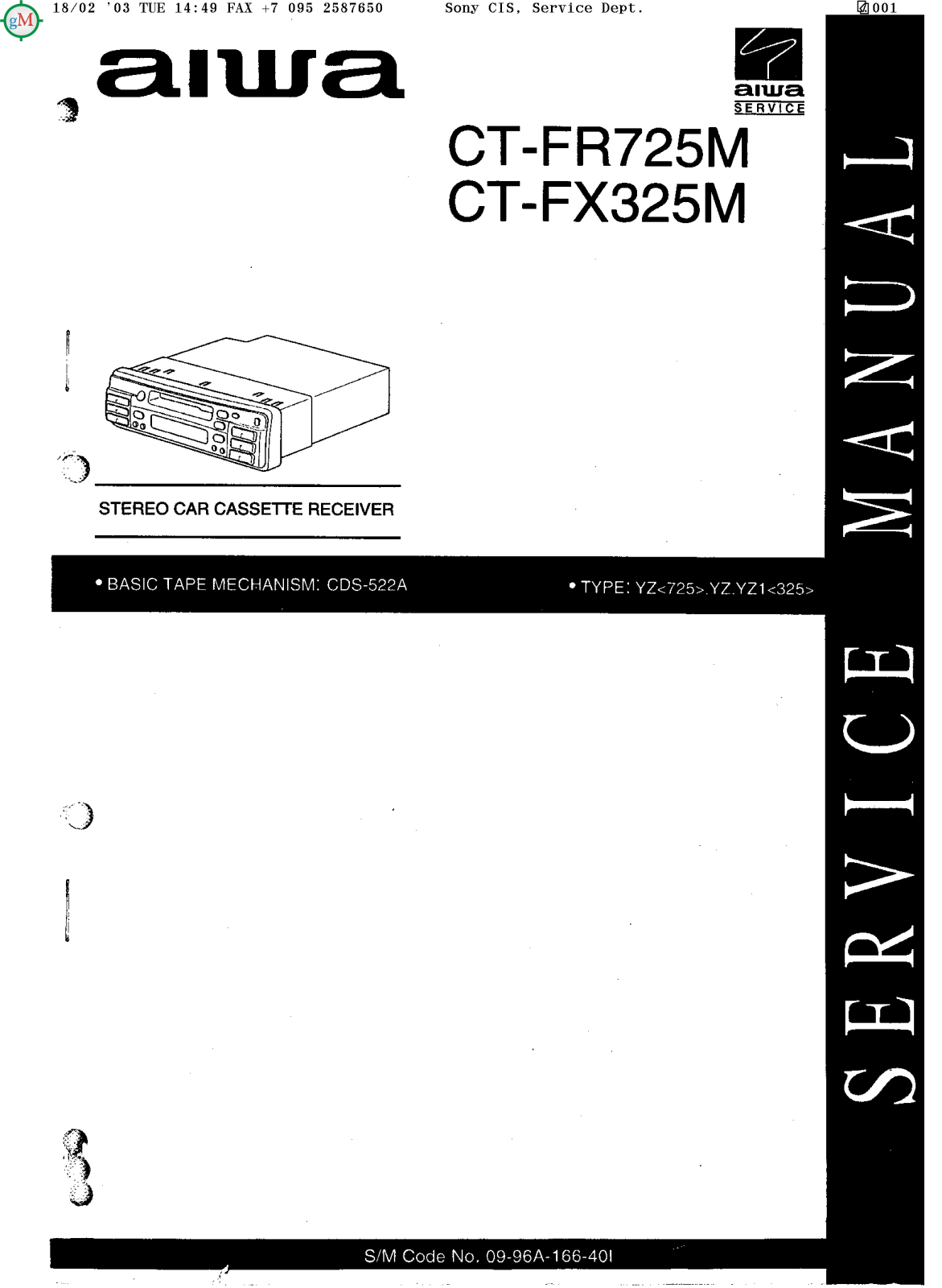 Aiwa CT-FX325M, CT-FR725M Service manual