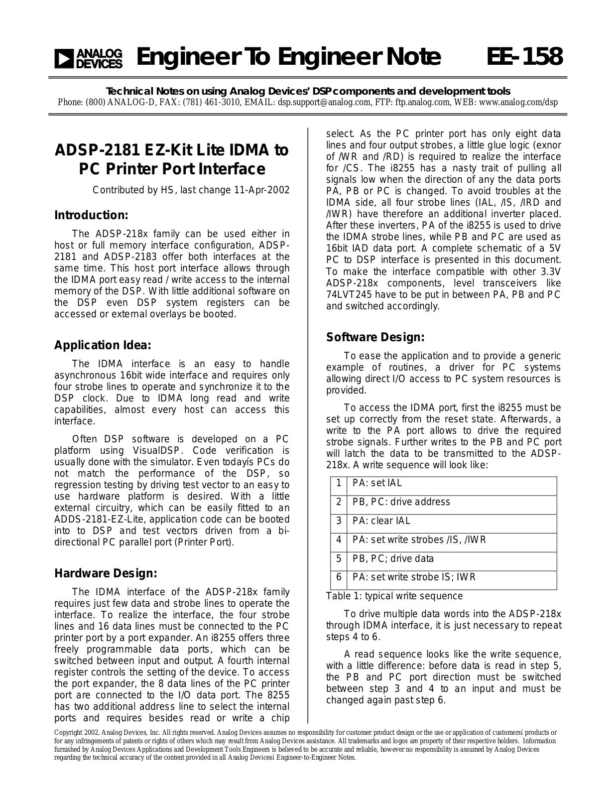 Analog Devices EE158 Application Notes