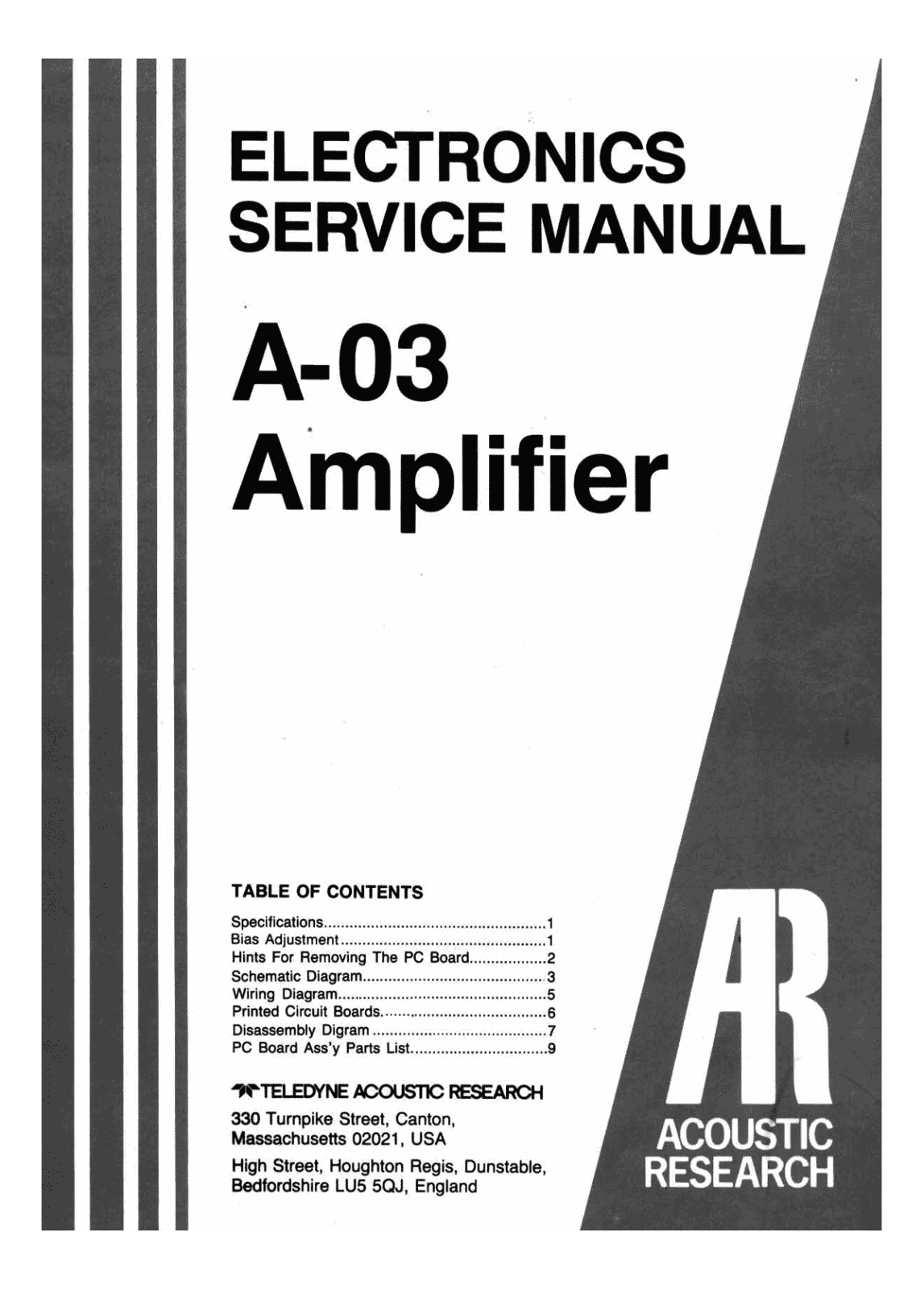 Acoustic Research A-03 Service manual