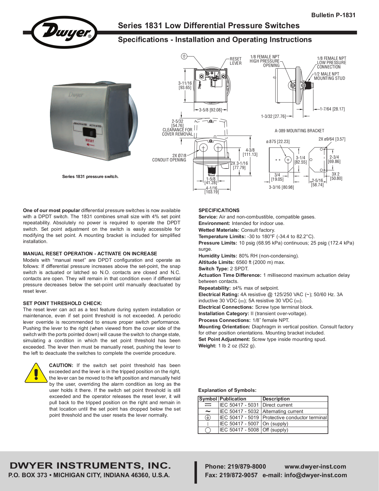 Dwyer 1831 User Manual