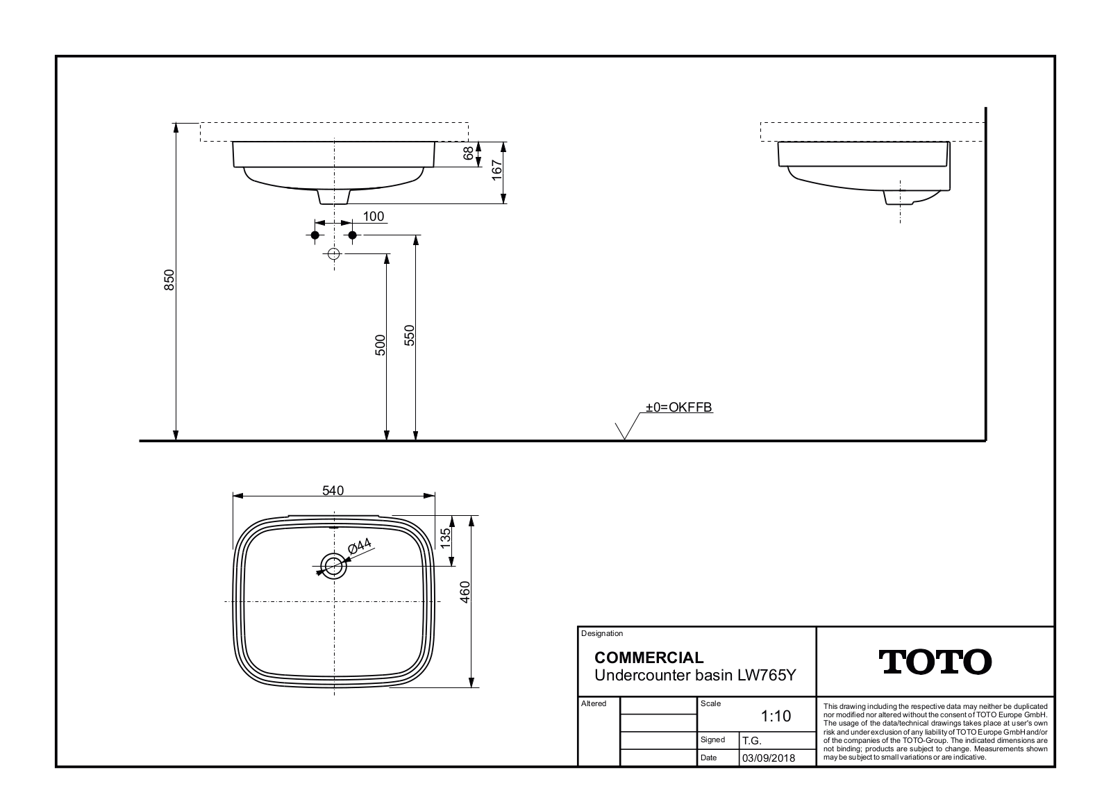 TOTO LW765Y Dimensions