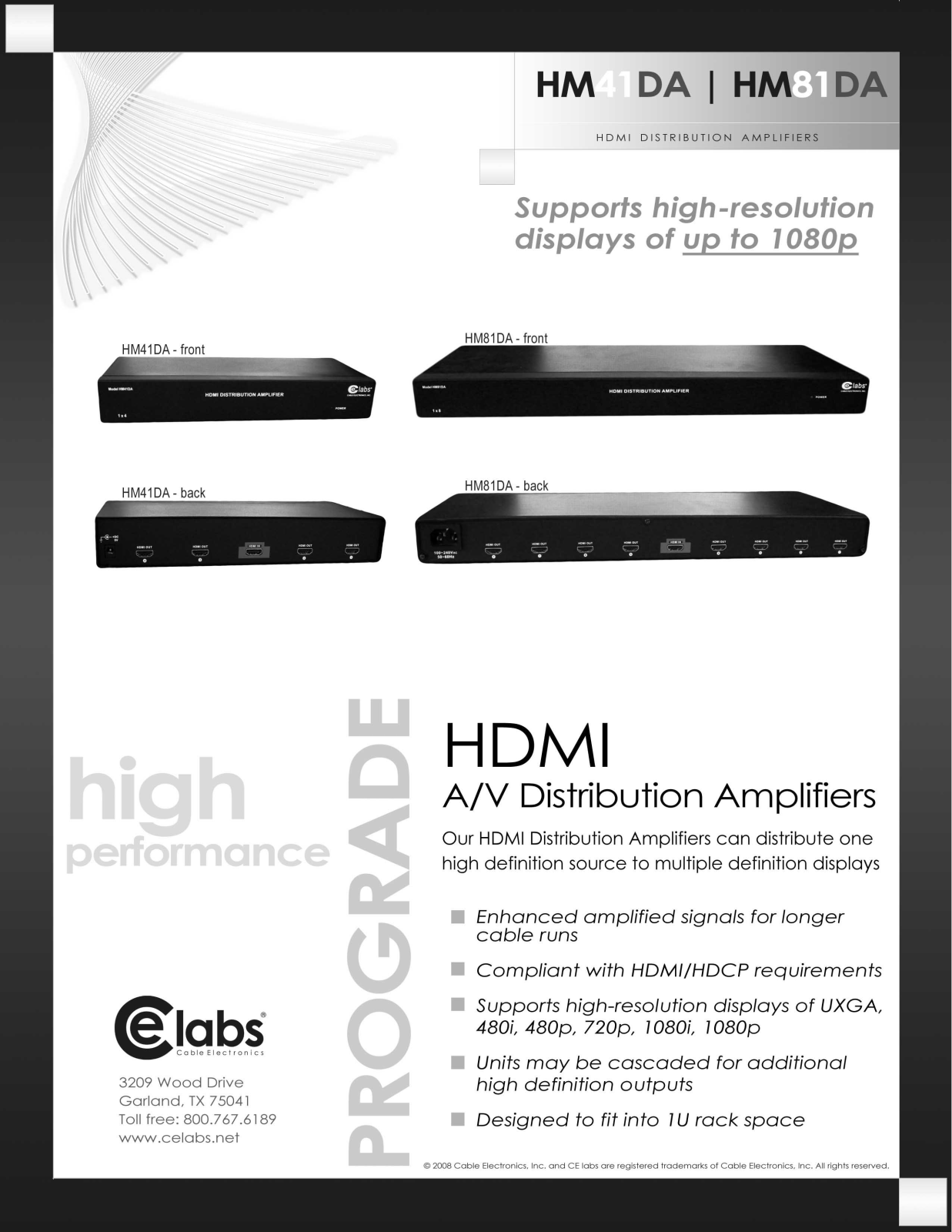 Cable Electronics HM41DA, HM81DA User Manual