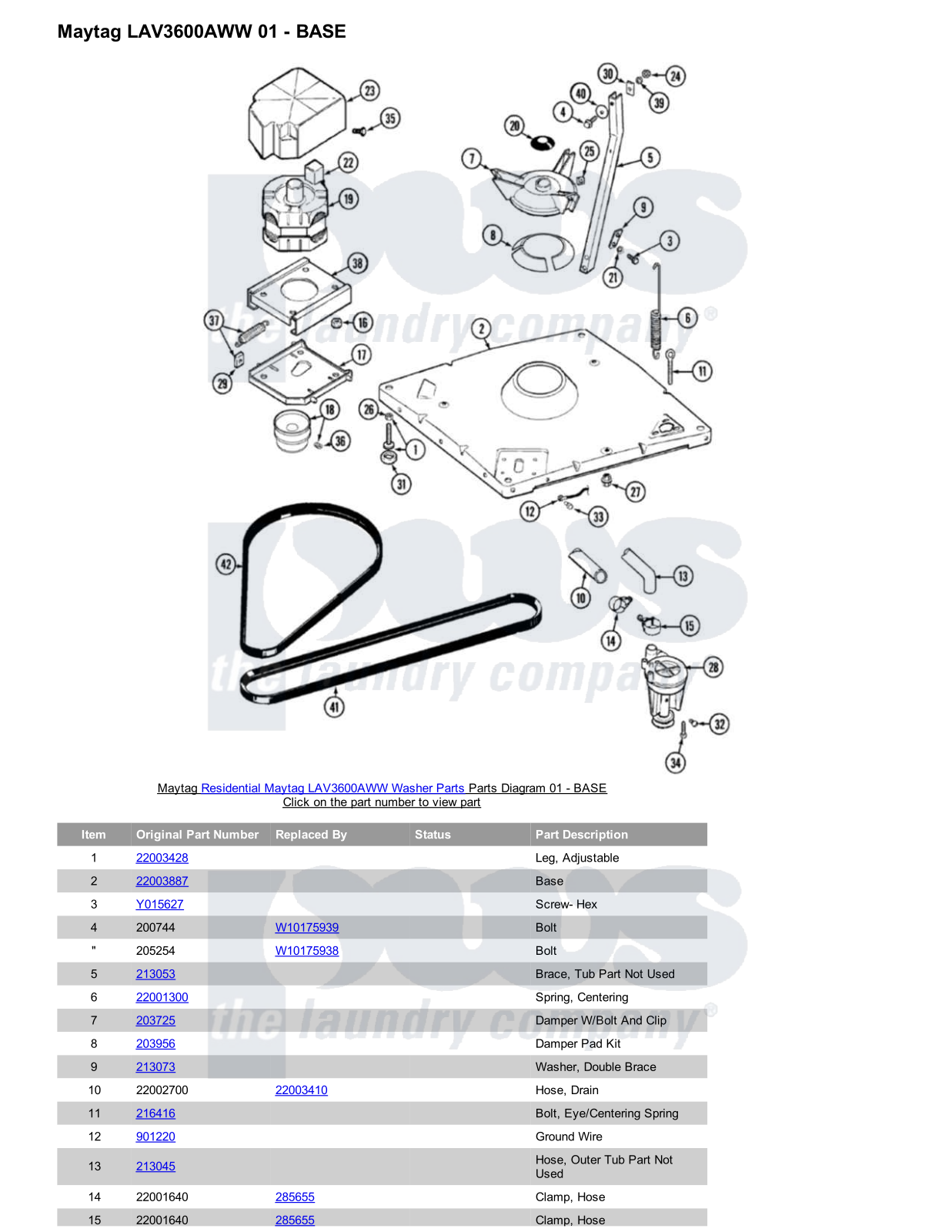 Maytag LAV3600AWW Parts Diagram