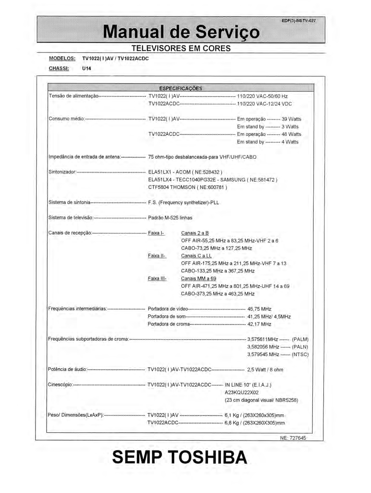 Toshiba TV1022 Schematic