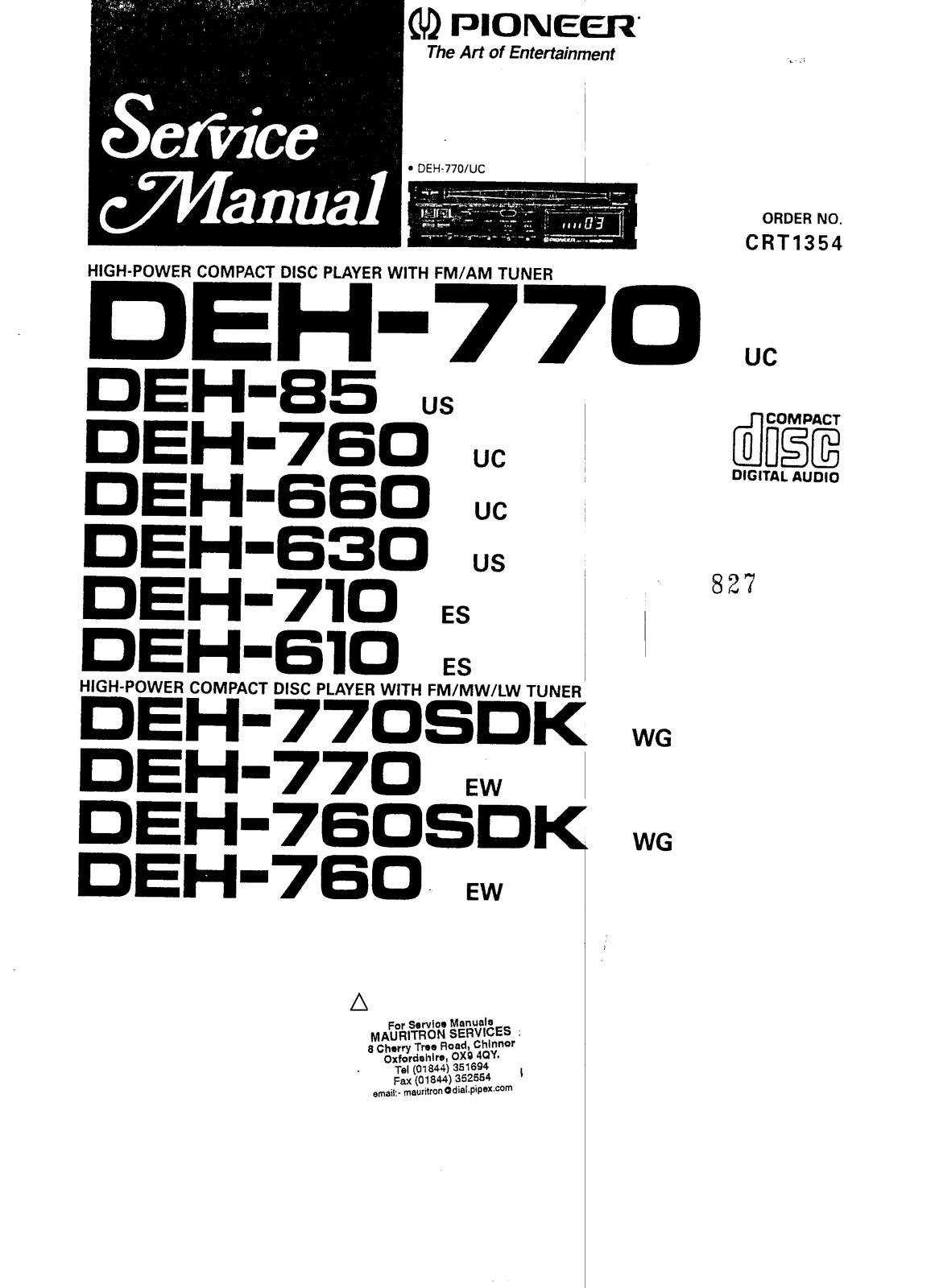 PIONEER DEH-85, DEH-630, DEH-710, DEH-610, DEH-770 Service Manual