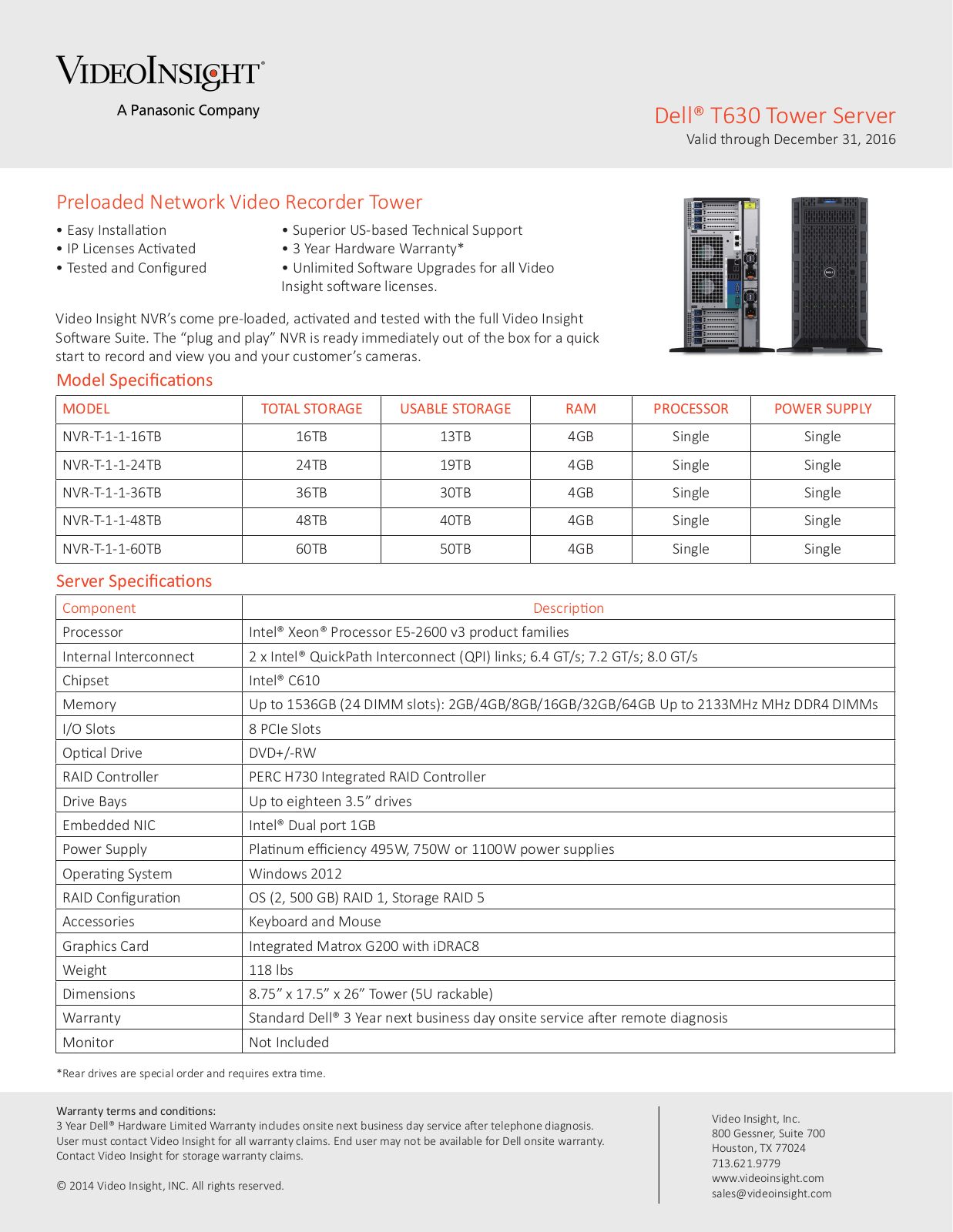 Panasonic NVR-T-1-1-24TB, NVR-T-1-1-36TB, NVR-T-1-1-48TB, NVR-T-1-1-60TB Specsheet