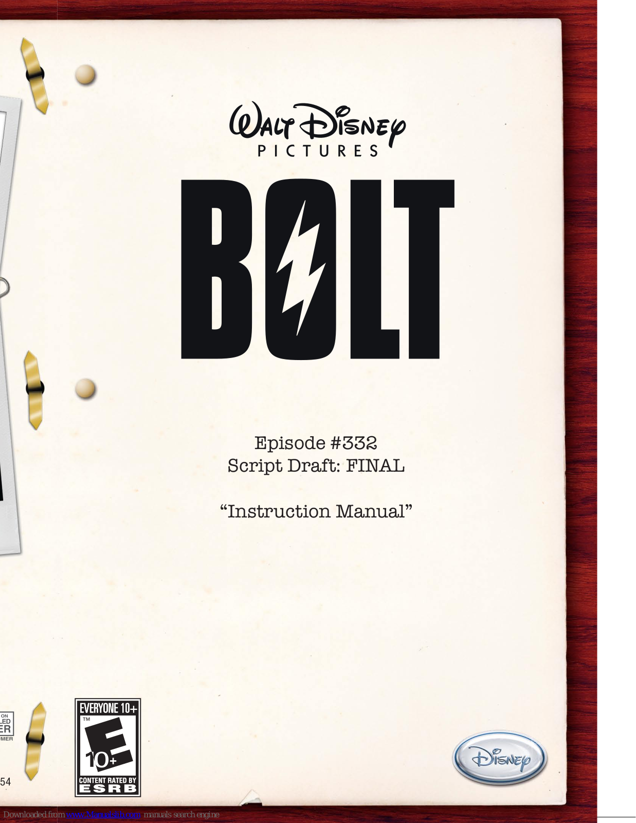 Disney Walt Disney Pictures Bolt 332 Instruction Manual