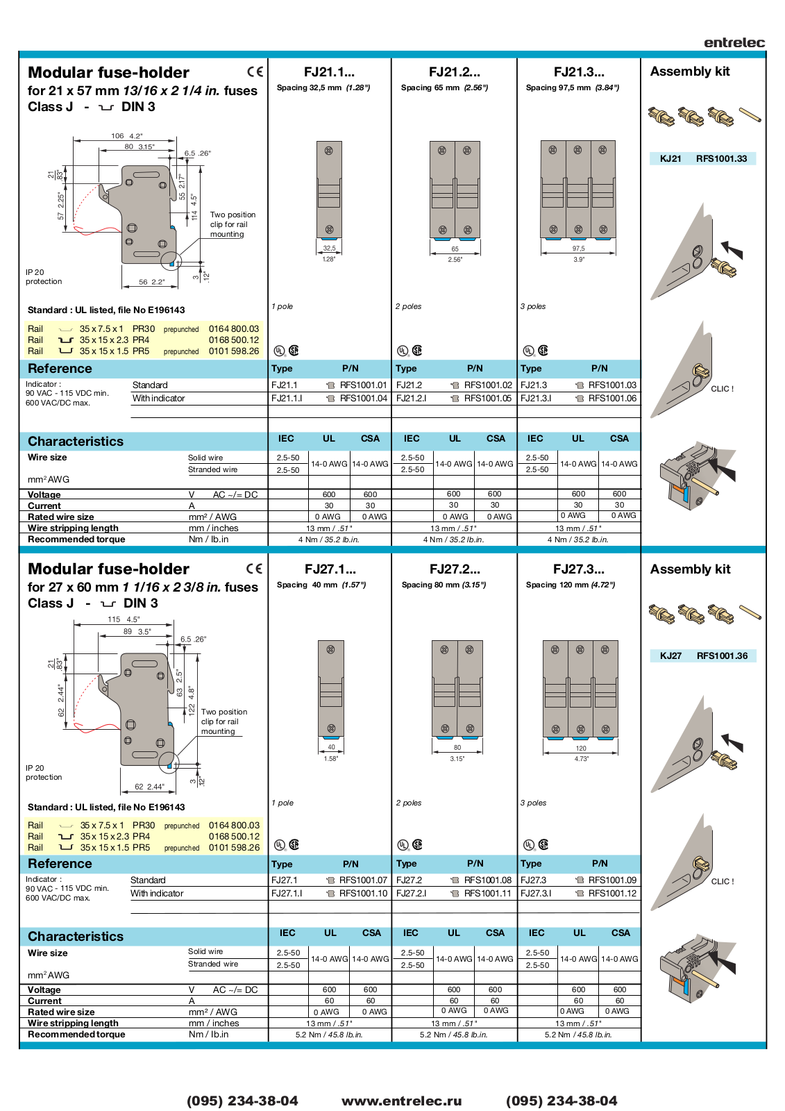 Entrelec FJ21.1, FJ21.2, FJ21.3, FJ27.1, FJ27.2 Catalog Page