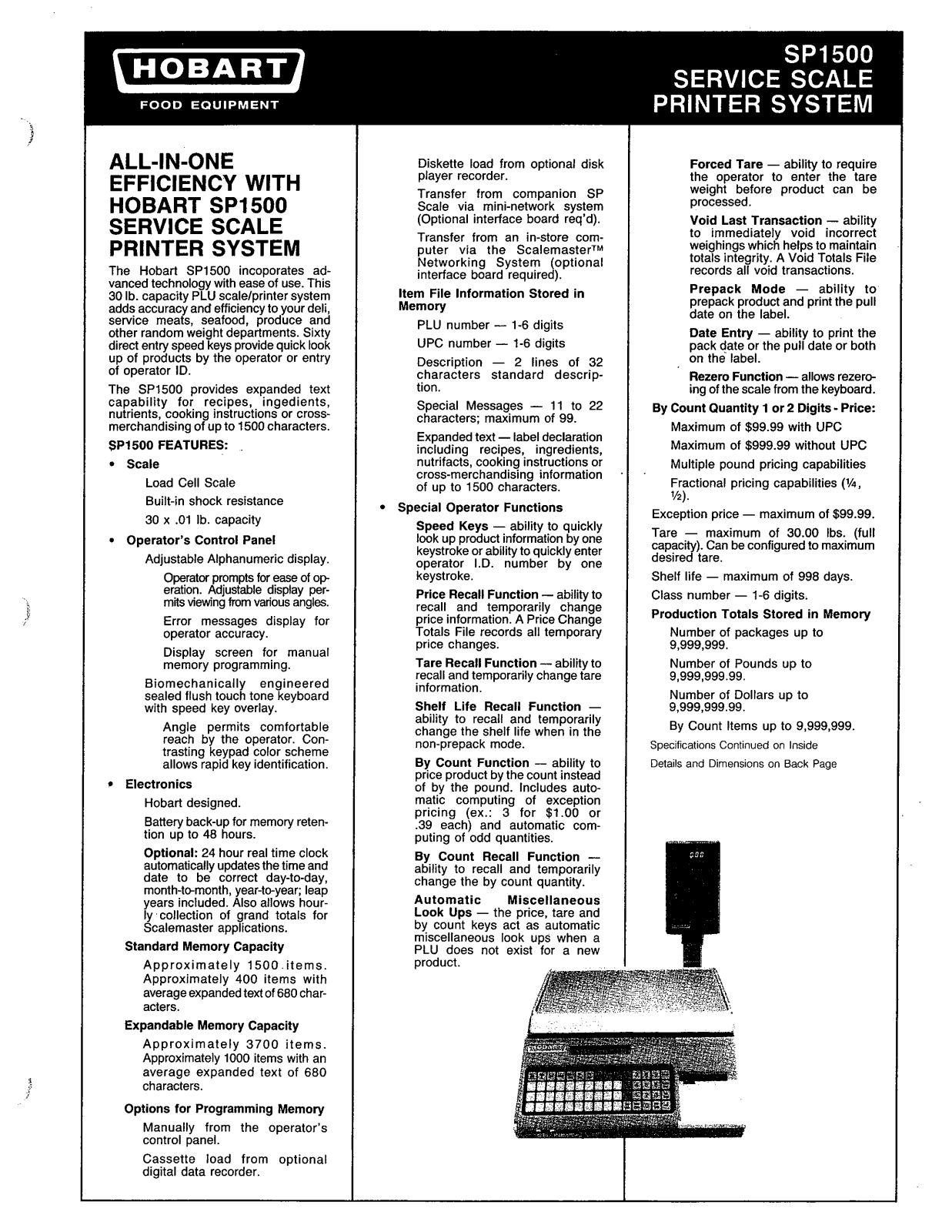 Hobart Food Machines SP1500 User Manual