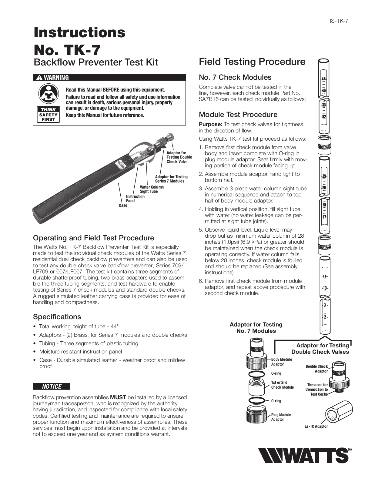 Watts TK-7 User Manual