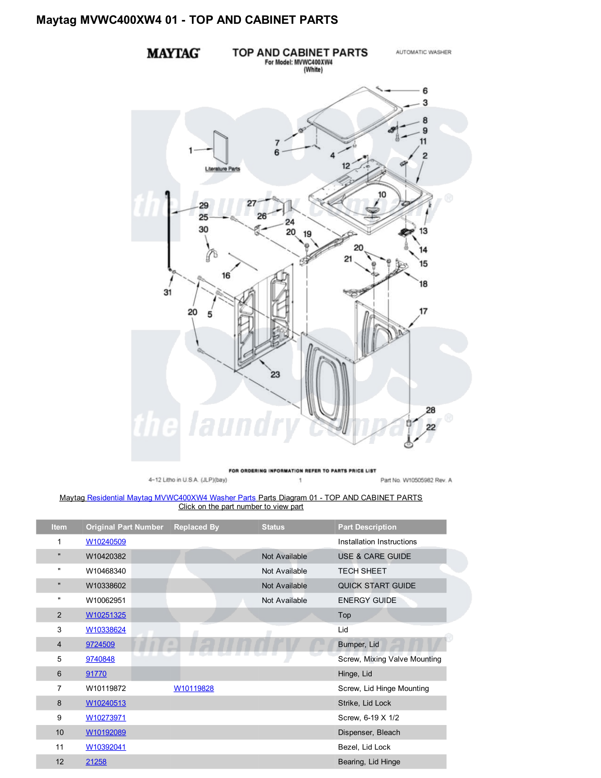 Maytag MVWC400XW4 Parts Diagram