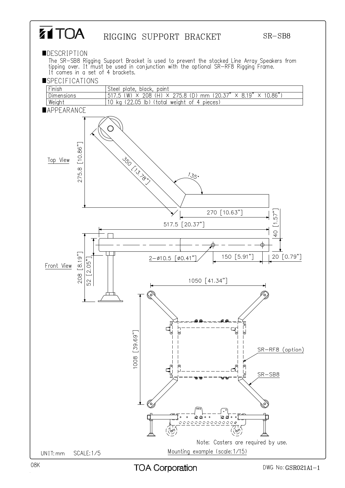 TOA SR-SB8 User Manual