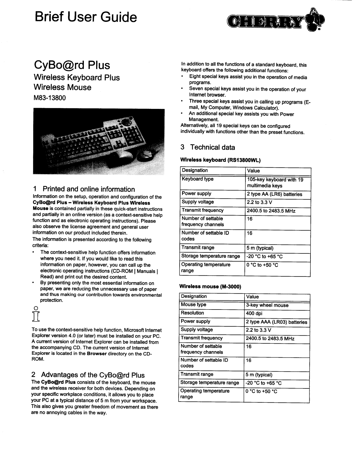 Cherry RS13800WL, M 3000 User Manual