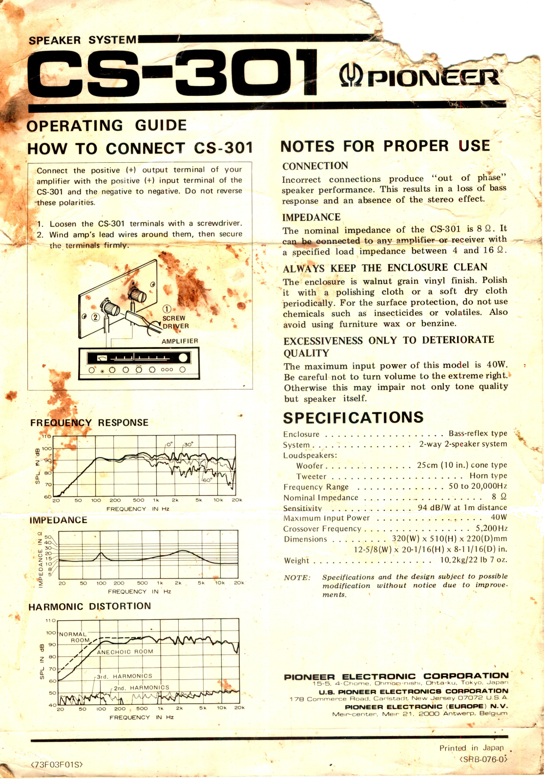 Pioneer CS-301 Owners manual