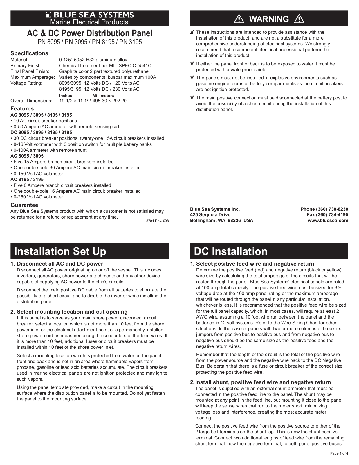 Blue Sea Systems PN 3195, PN 3095, PN 8195, PN 8095 User Manual