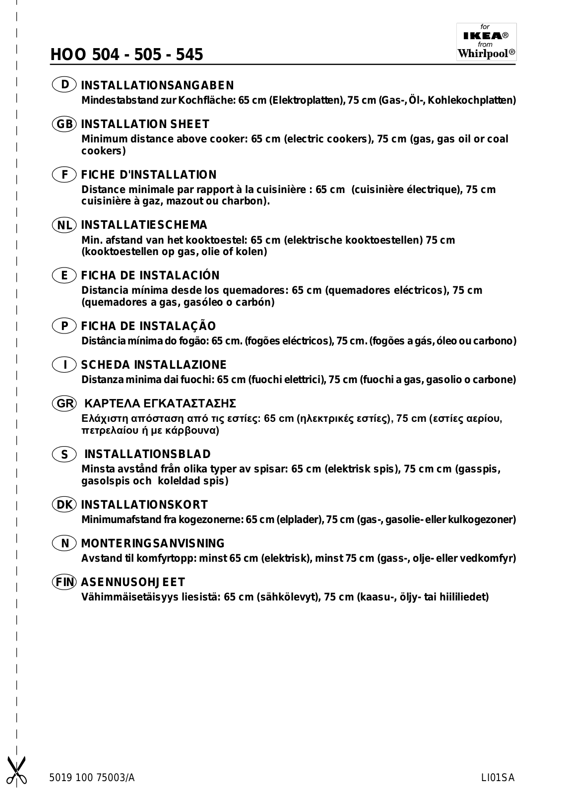 Whirlpool HOO 505-W INSTRUCTION FOR USE