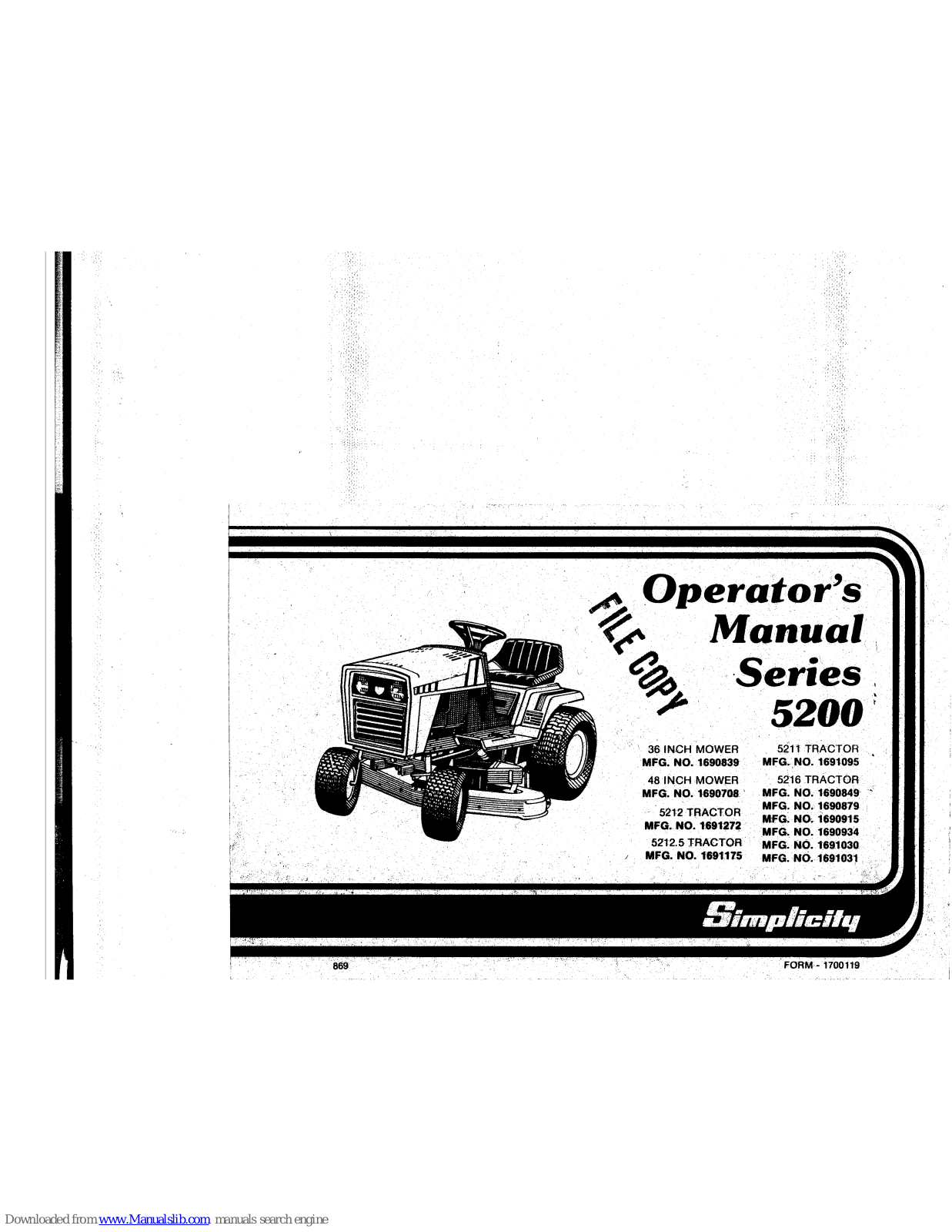 Simplicity Series 5200,5211,5216,5212,5212.5 Operator's Manual