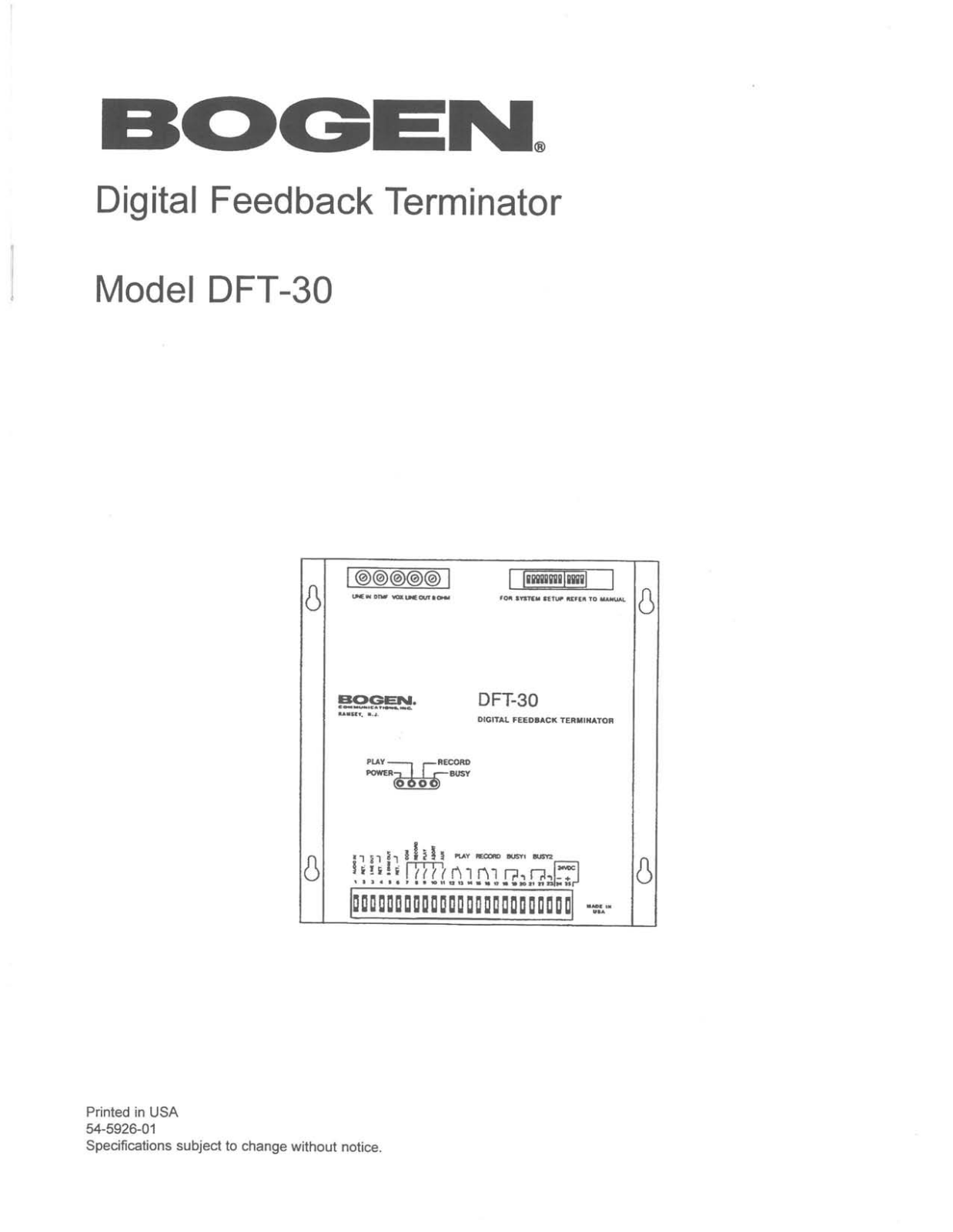 Bogen DFT30 Service Manual