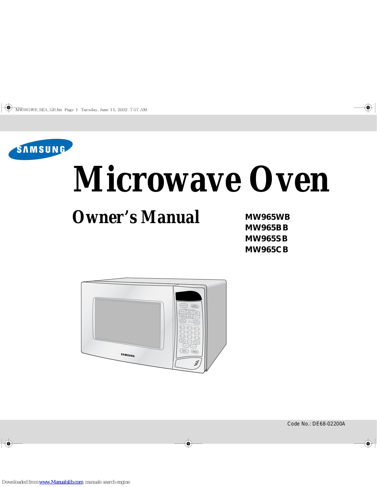 Samsung MW965BB, MW965SB, MW965CB, MW965WB Owner's Manual