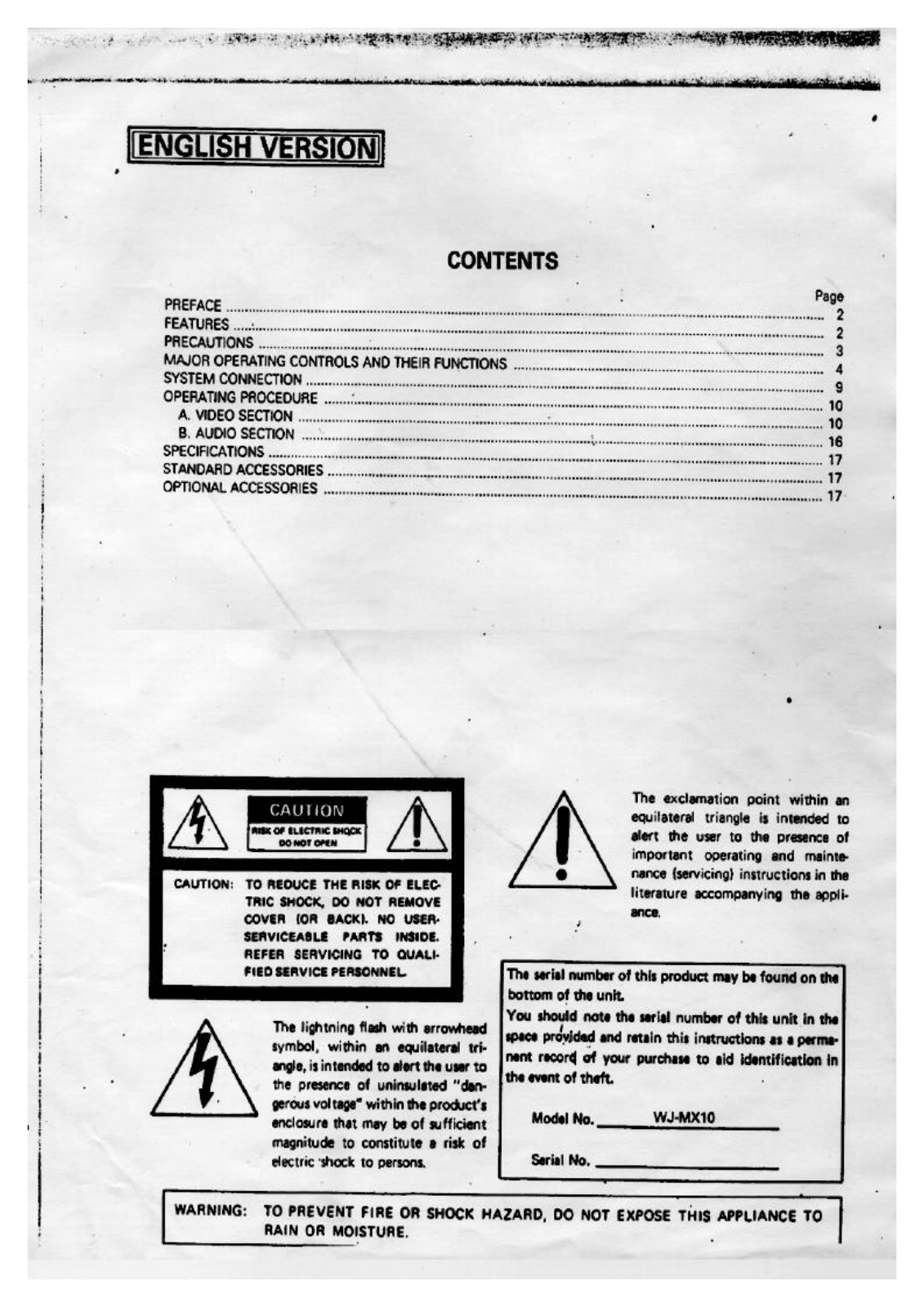 Panasonic WJ-MX10 Operating Instructions