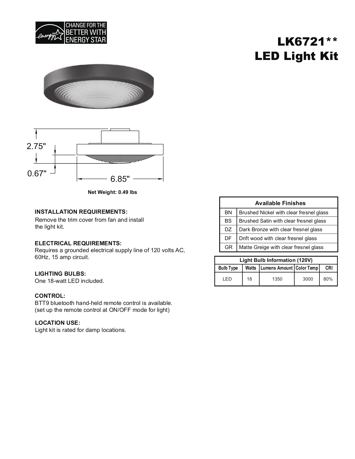 Fanimation KW3600 Specifications - ManualMachine.com