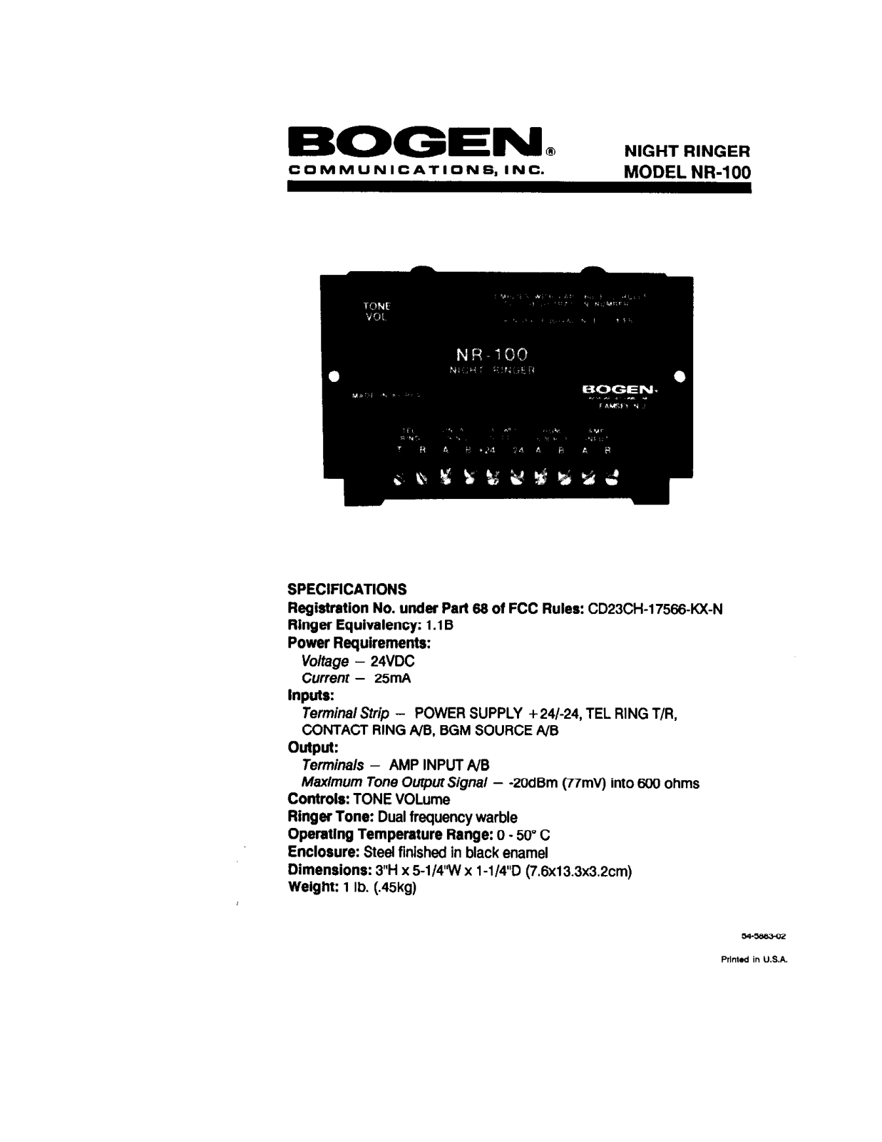 Bogen NR100 Service Manual