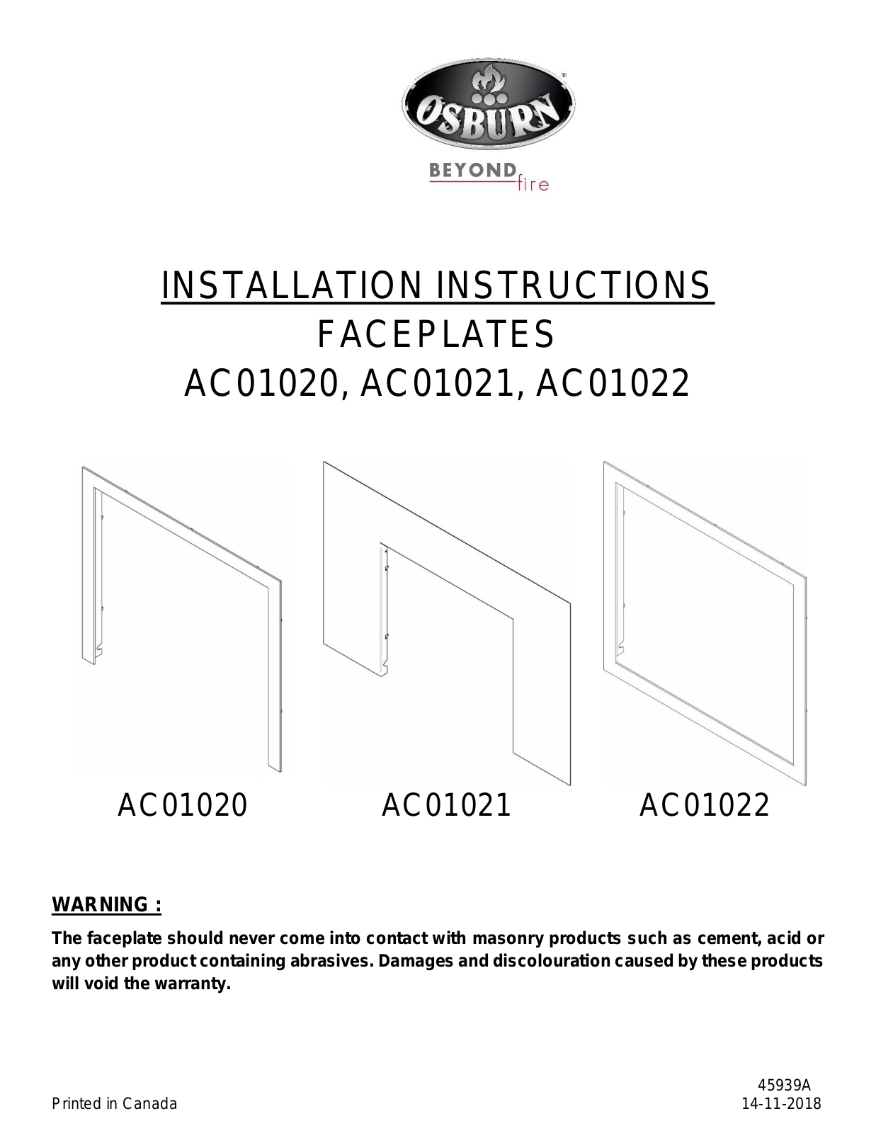Osburn AC01021, AC01020, AC01022 Installation Instructions Manual - ManualMachine.com