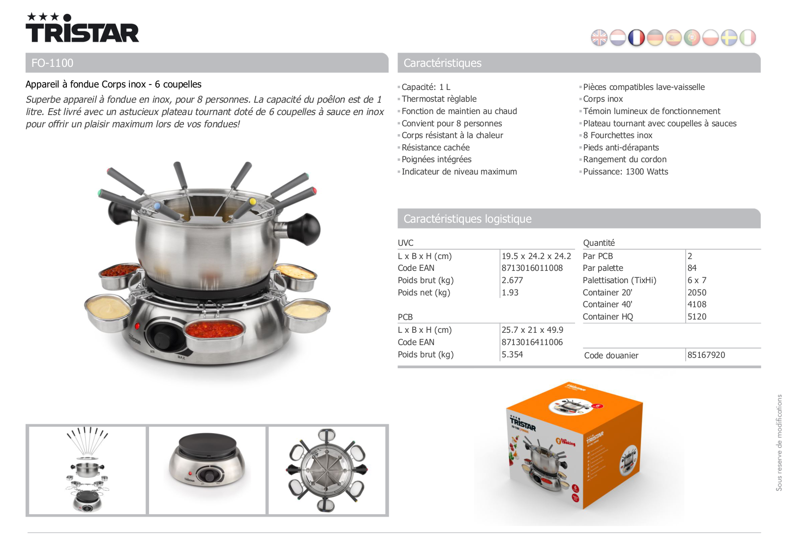 Tristar FO­-1100 product sheet