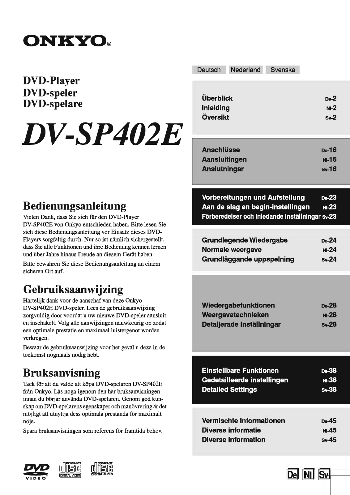 Onkyo DVSP-402-E Owners Manual