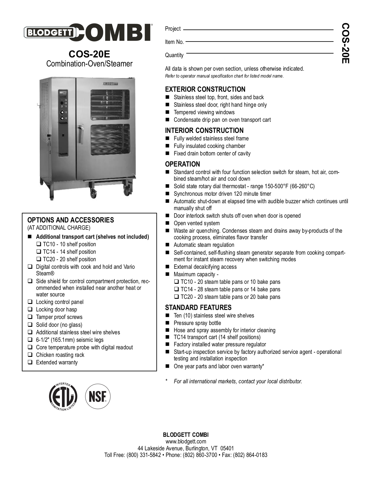 Blodgett COS-20E User Manual