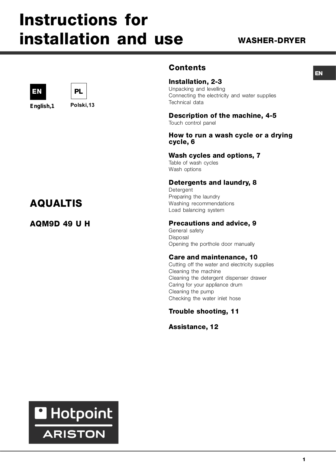 Hotpoint AQM9D 49 U H User Manual