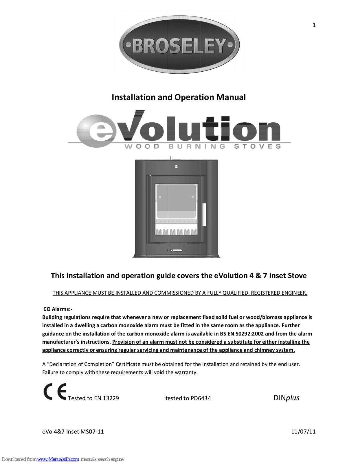 Broseley eVolution 4, eVolution 7 Installation & Operation Manual - ManualMachine.com